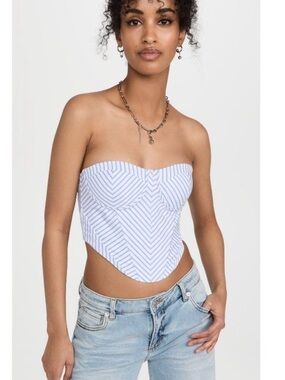 SER.O.YA Blue and White Striped Crop Bustier Top